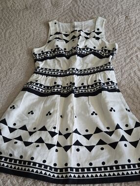 J. Crew Women's Linen Blend Black & White Geometric Print Dress